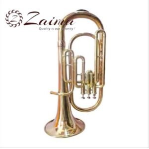 Alto Horn Bb Brass Finish with Mouthpiece & Hard Case | Brand Zaima – Manufactured by Al Yumna Overseas Pvt. Ltd | Ideal for School Band & Army Band | Professional Brass Construction, Rich Warm Tone, Durable, Elegant Design & Ready-to-Play