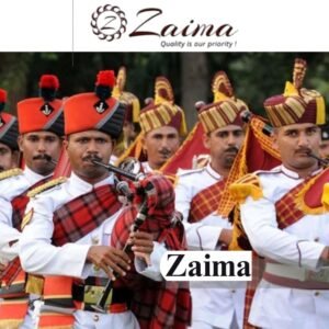 ZAIMA Ceremonial Army Band Uniform, manufactured by Al Yumna Overseas Pvt. Ltd., is designed for military-style ceremonial bands, marching parades and musical performances, featuring an impressive professional appearance with customizable sizes, colors, decorative details and coordinated designs for bulk institutional orders.