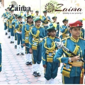 Premium School Band Dress by ZAIMA, manufactured by Al Yumna Overseas Pvt. Ltd. Designed for school marching bands, parades and musical events with an elegant professional appearance, comfortable fitting, durable construction and customizable colors, sizes and design options for institutions.